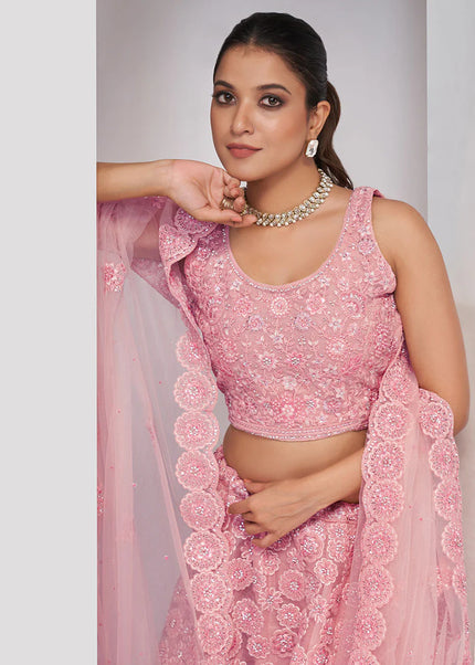 Light Pink Embroidered Wedding Lehenga Choli