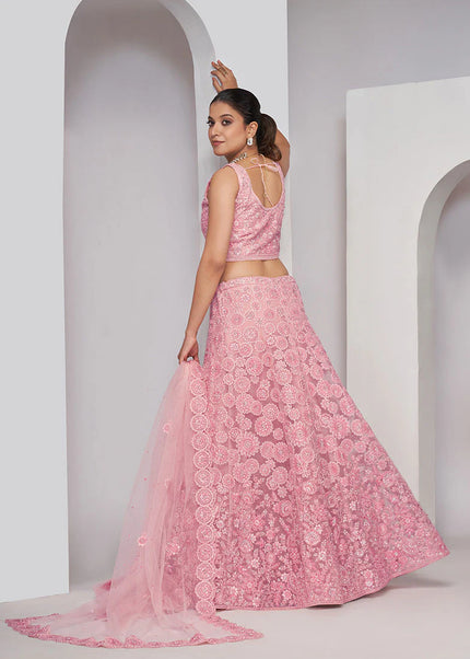 Light Pink Embroidered Wedding Lehenga Choli