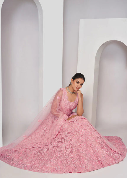 Light Pink Embroidered Wedding Lehenga Choli
