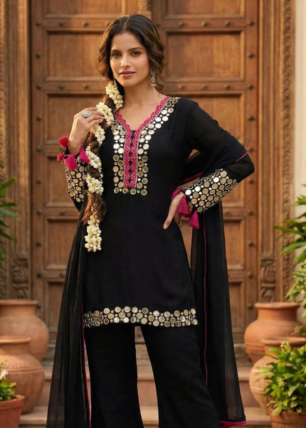 Black Embroidered Pant Style Suit