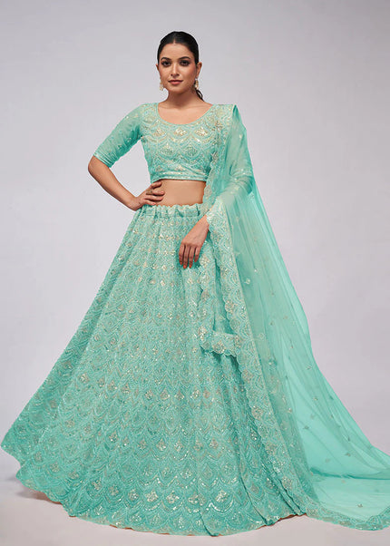 Sea Green Embroidered Wedding Lehenga Choli