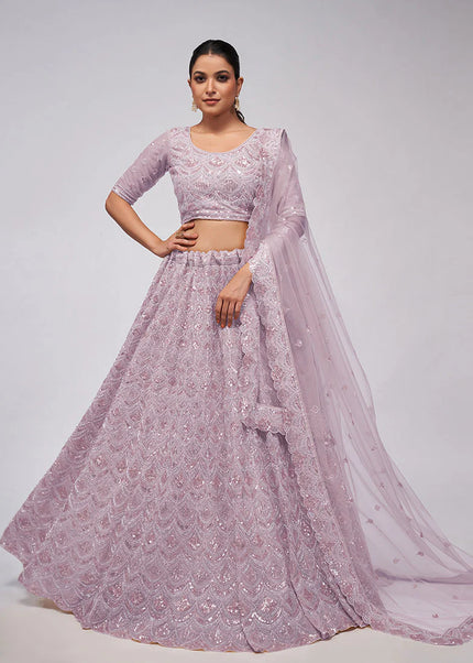 Purple Embroidered Wedding Lehenga Choli