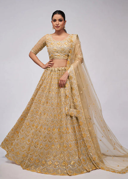 Golden Embroidered Wedding Lehenga Choli