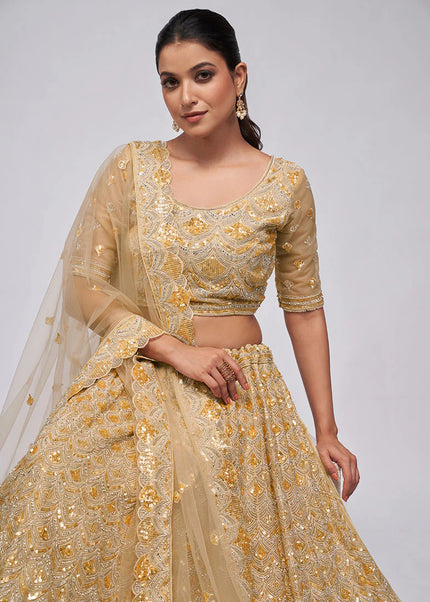 Golden Embroidered Wedding Lehenga Choli