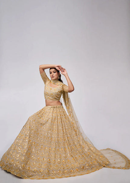 Golden Embroidered Wedding Lehenga Choli