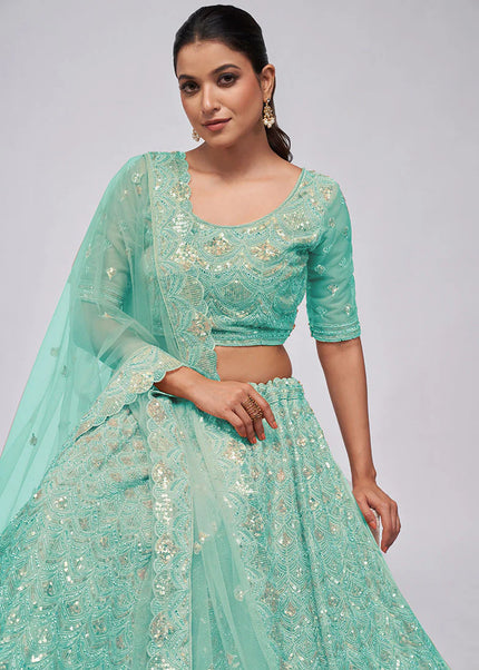 Sea Green Embroidered Wedding Lehenga Choli