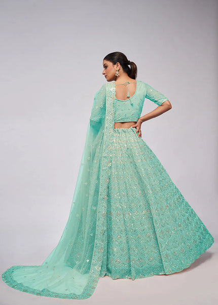Sea Green Embroidered Wedding Lehenga Choli
