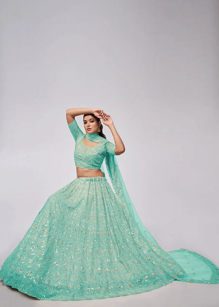 Sea Green Embroidered Wedding Lehenga Choli