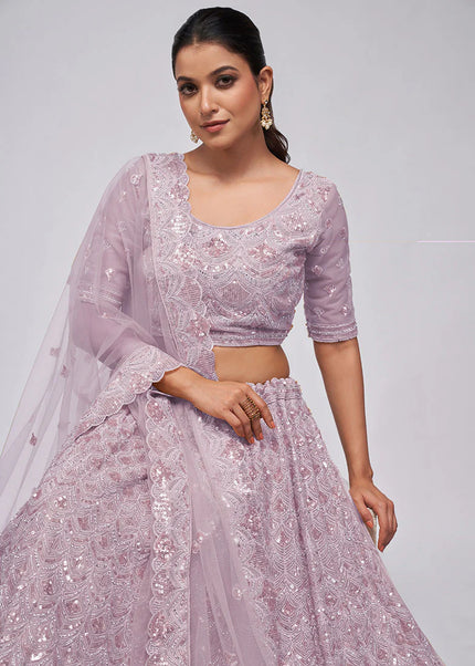 Purple Embroidered Wedding Lehenga Choli