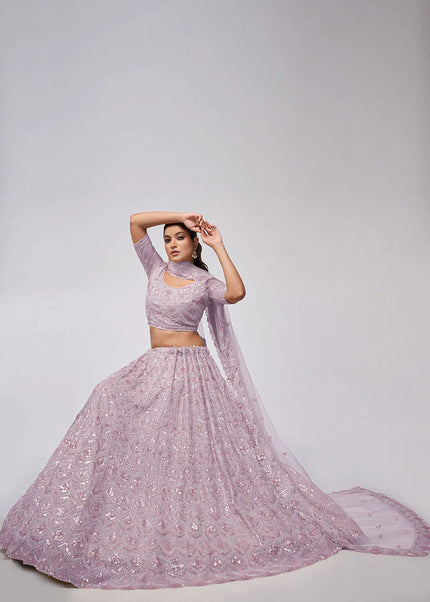 Purple Embroidered Wedding Lehenga Choli