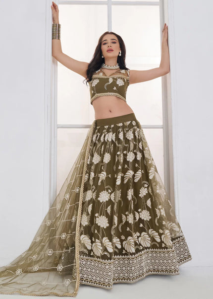 Green Embroidered Lehenga Choli