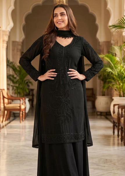 Black Embroidered Sharara Suit