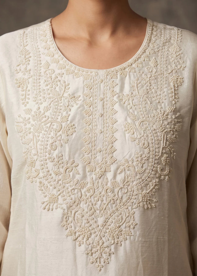 Offwhite Embroidered Palazzo Suit