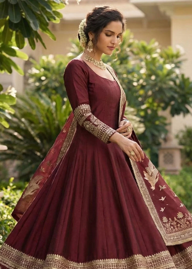 Maroon Embroidered Anarkali Gown