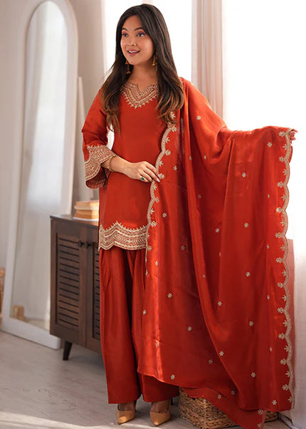 Orange Embroidered Salwar Suit