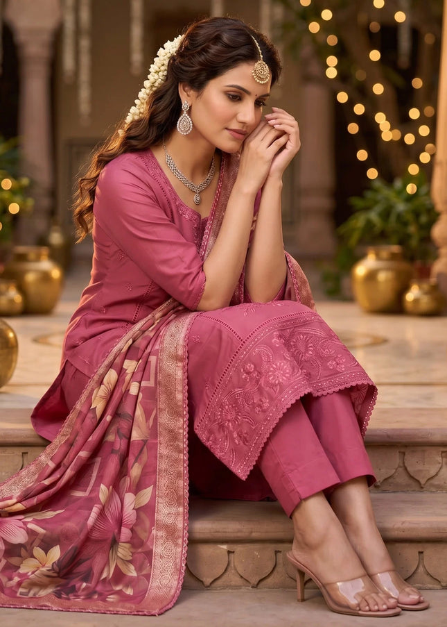 Pink Embroidered Pant Style Suit