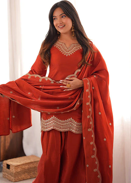 Orange Embroidered Salwar Suit