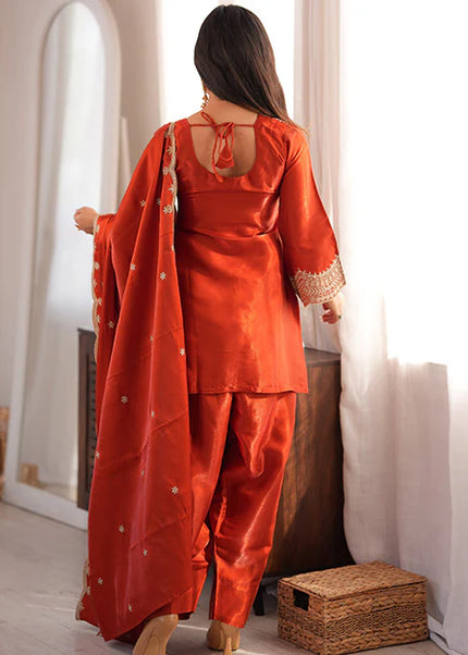 Orange Embroidered Salwar Suit