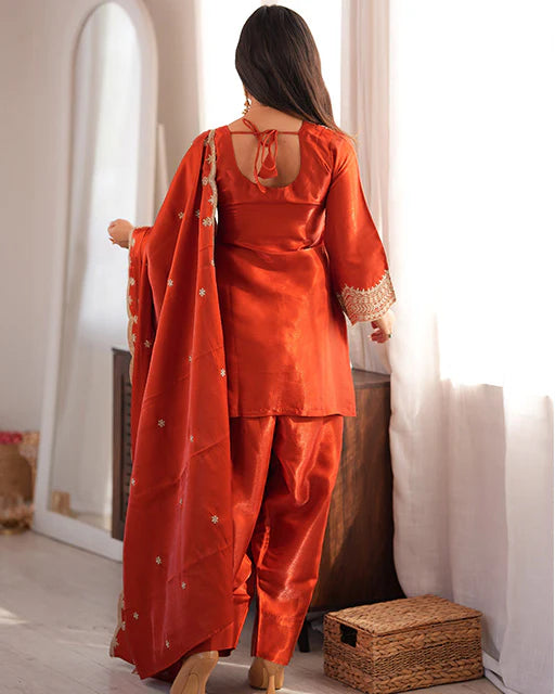 Rust Orange Embroidered Salwar Suit