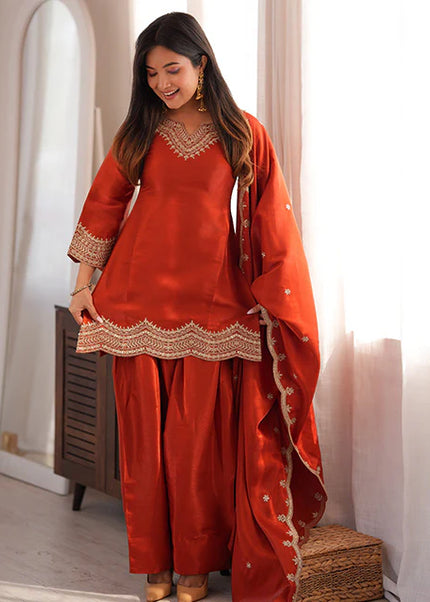 Orange Embroidered Salwar Suit