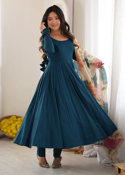 Teal Embroidered Anarkali