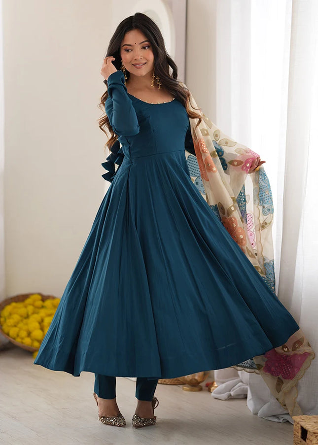 Teal Embroidered Anarkali