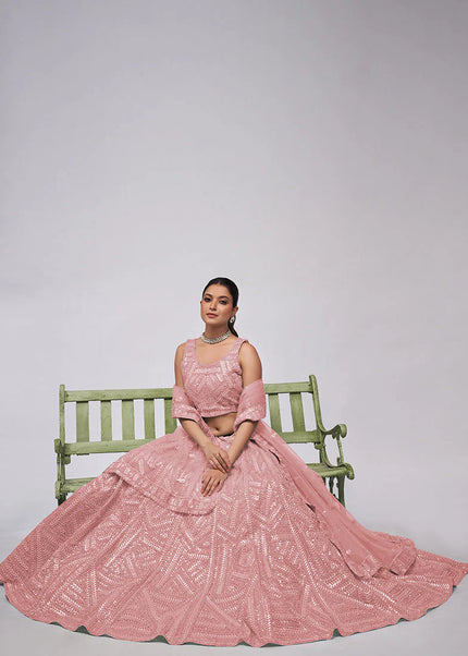 Pink Embroidered Wedding Lehenga Choli