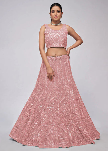 Pink Embroidered Wedding Lehenga Choli