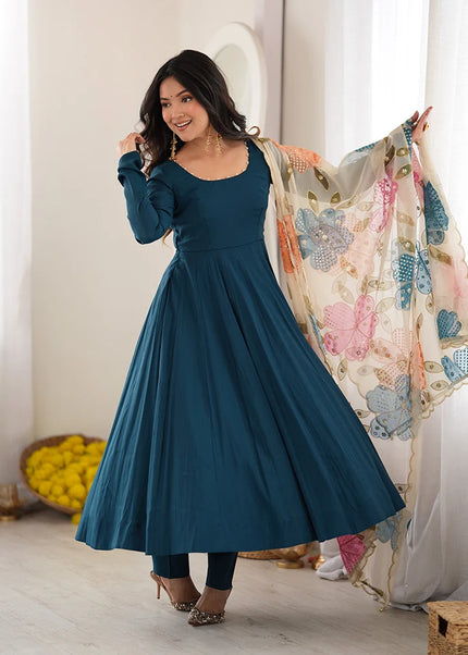 Teal Embroidered Anarkali
