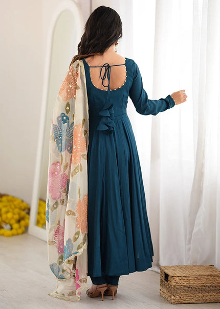 Teal Embroidered Anarkali