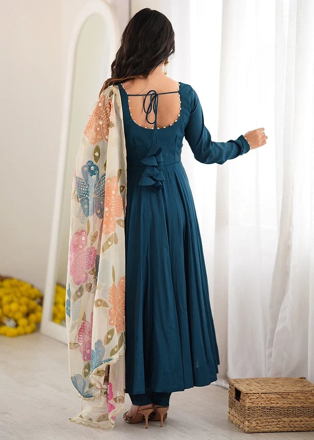 Teal Embroidered Anarkali