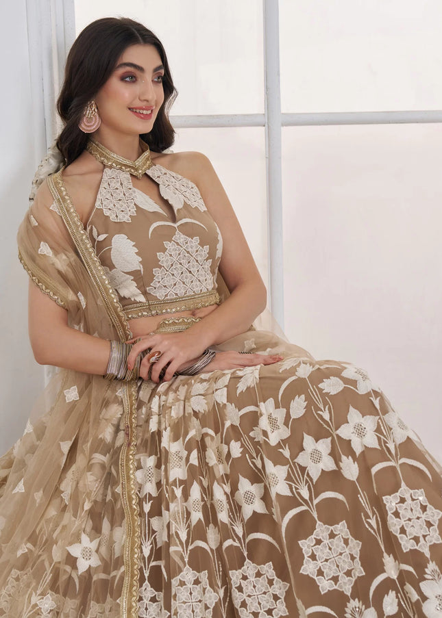 Brown Embroidered Lehenga Choli