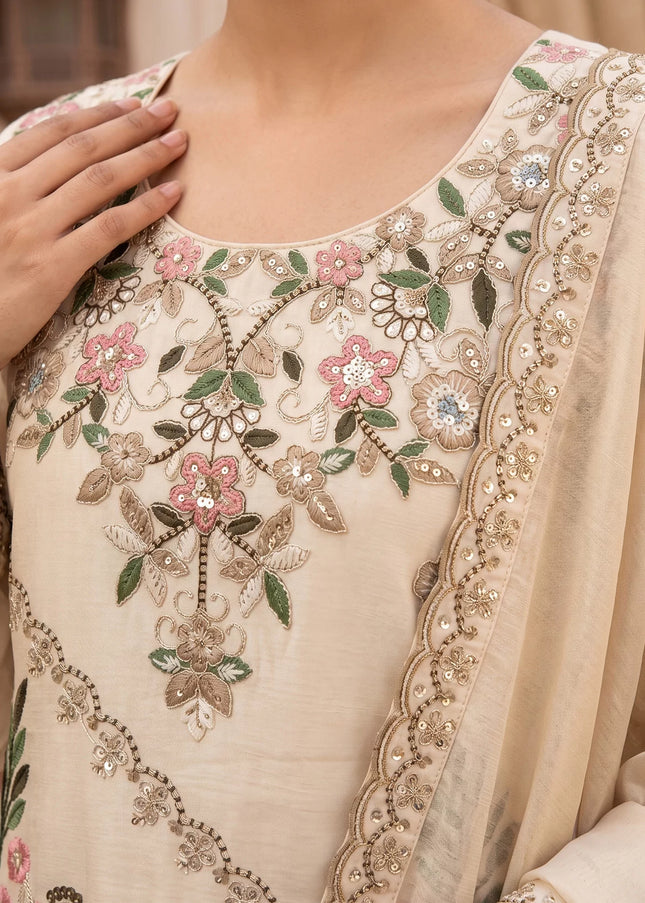 Cream Embroidered Sharara Suit