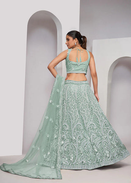 Mint Green Embroidered Wedding Lehenga Choli