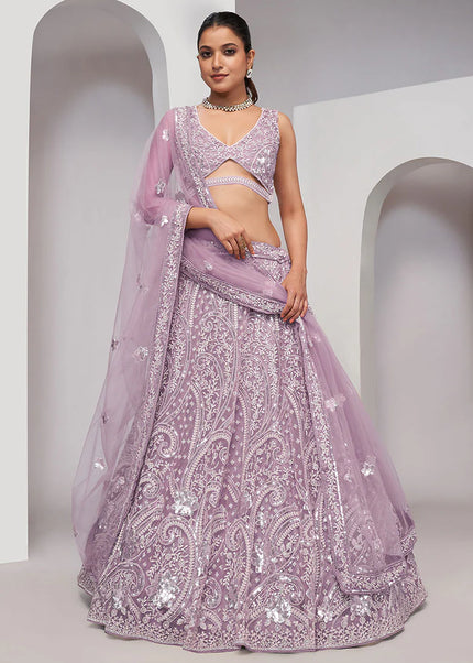 Lavender Embroidered Wedding Lehenga Choli