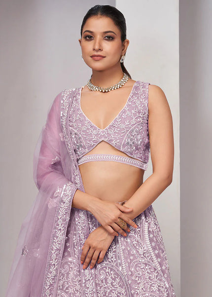 Lavender Embroidered Wedding Lehenga Choli