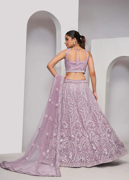 Lavender Embroidered Wedding Lehenga Choli