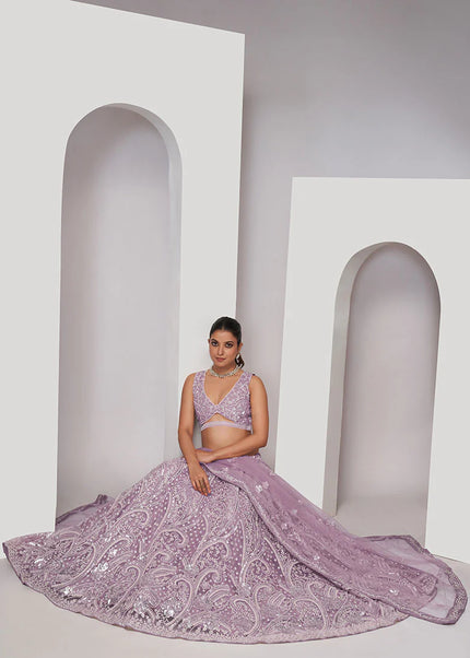 Lavender Embroidered Wedding Lehenga Choli
