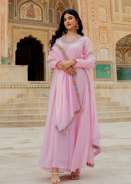 Pink Embroidered Anarkali Gown