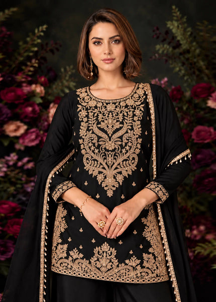 Black Embroidered Palazzo Suit
