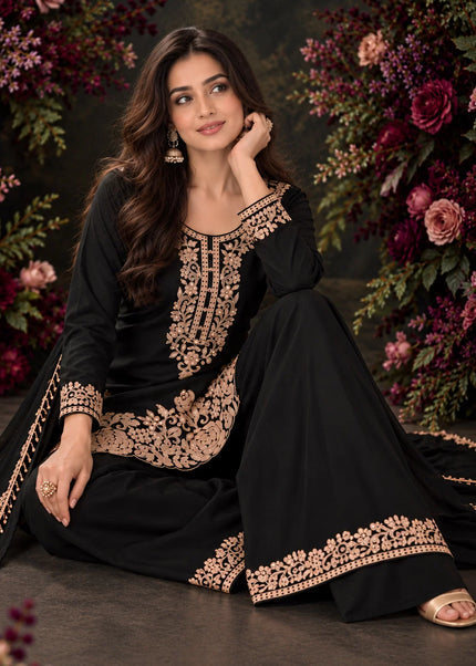 Black Embroidered Palazzo Suit