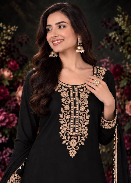 Black Embroidered Palazzo Suit