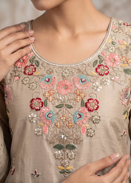 Beige Embroidered Sharara Suit