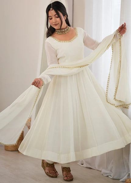 Offwhite Embroidered Anarkali