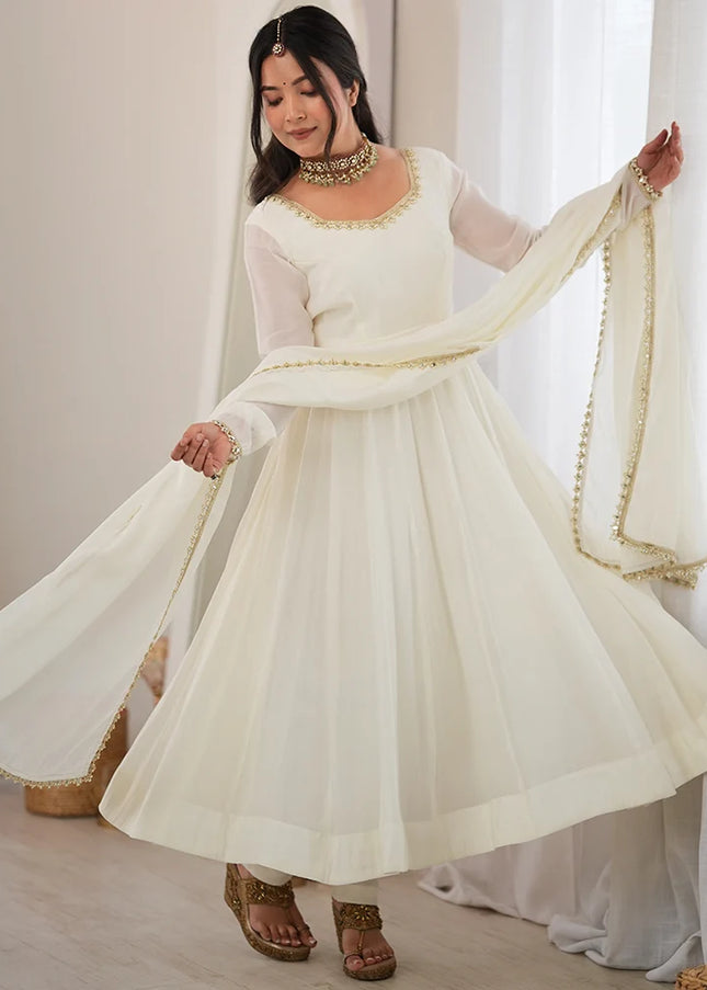 Offwhite Embroidered Anarkali