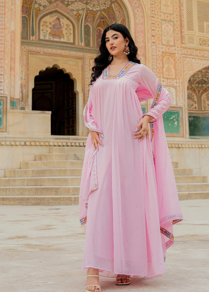 Pink Embroidered Anarkali Gown