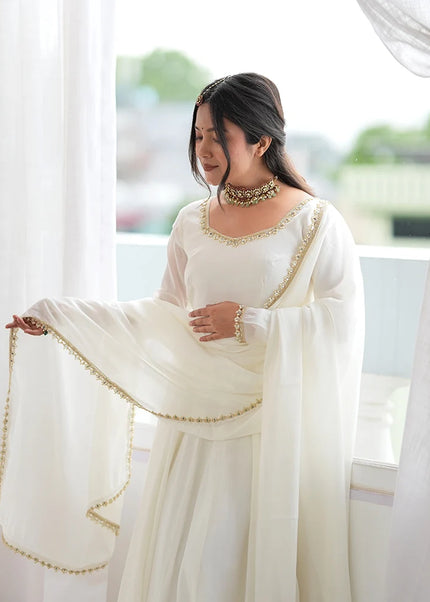 Offwhite Embroidered Anarkali