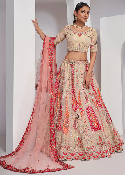 Beige Multi Embroidered Wedding Lehenga Choli
