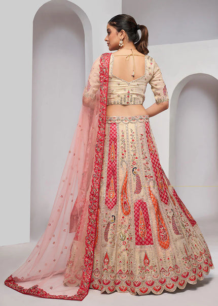 Beige Multi Embroidered Wedding Lehenga Choli