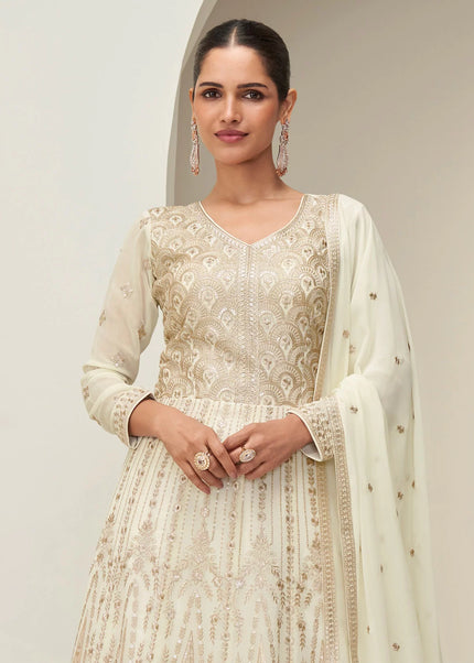 Offwhite Embroidered Anarkali Gown